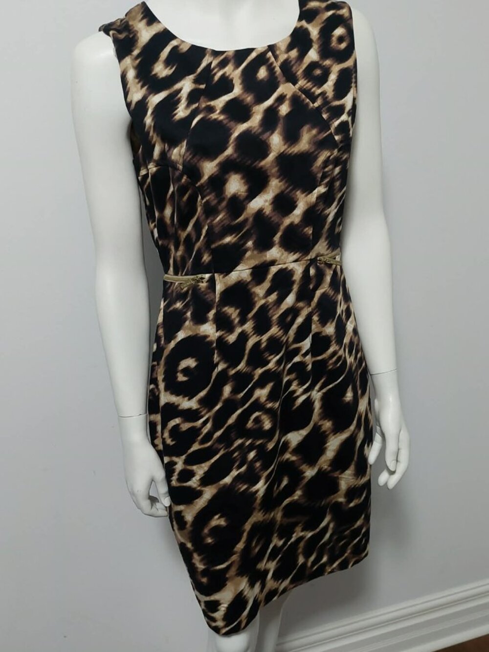 Calvin Klein Leopard Print Sleeveless Sheath Dress - Size 6 - Brown/Black EUC